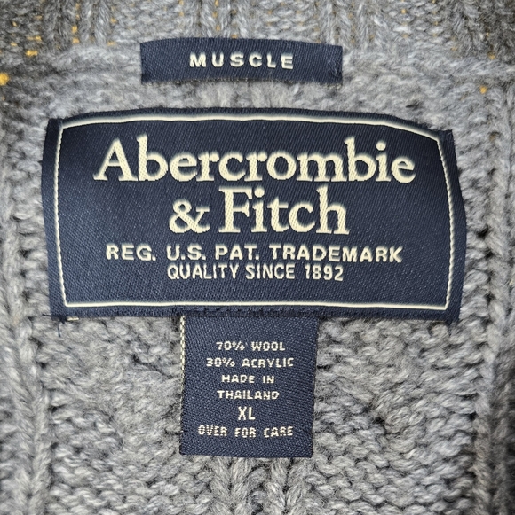 ​Vintage Y2K Abercrombie & Fitch Cable Knit Sweater Gray Crew Neck Pullover XL - Picture 10 of 14
